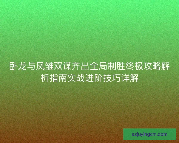 卧龙与凤雏双谋齐出全局制胜终极攻略解析指南实战进阶技巧详解